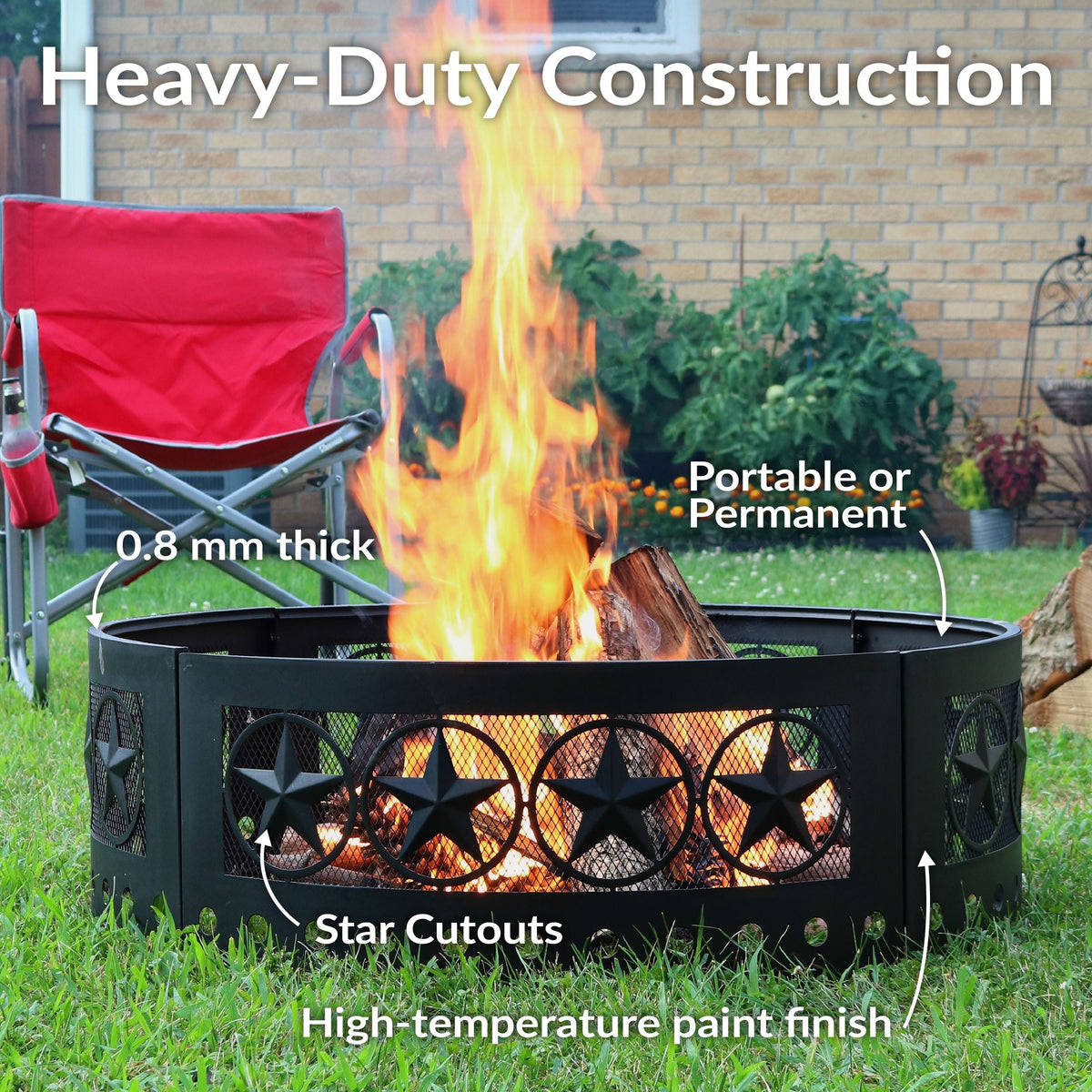 Sunnydaze Décor Heavy-Duty Steel Cut Out Campfire Ring, 36-in