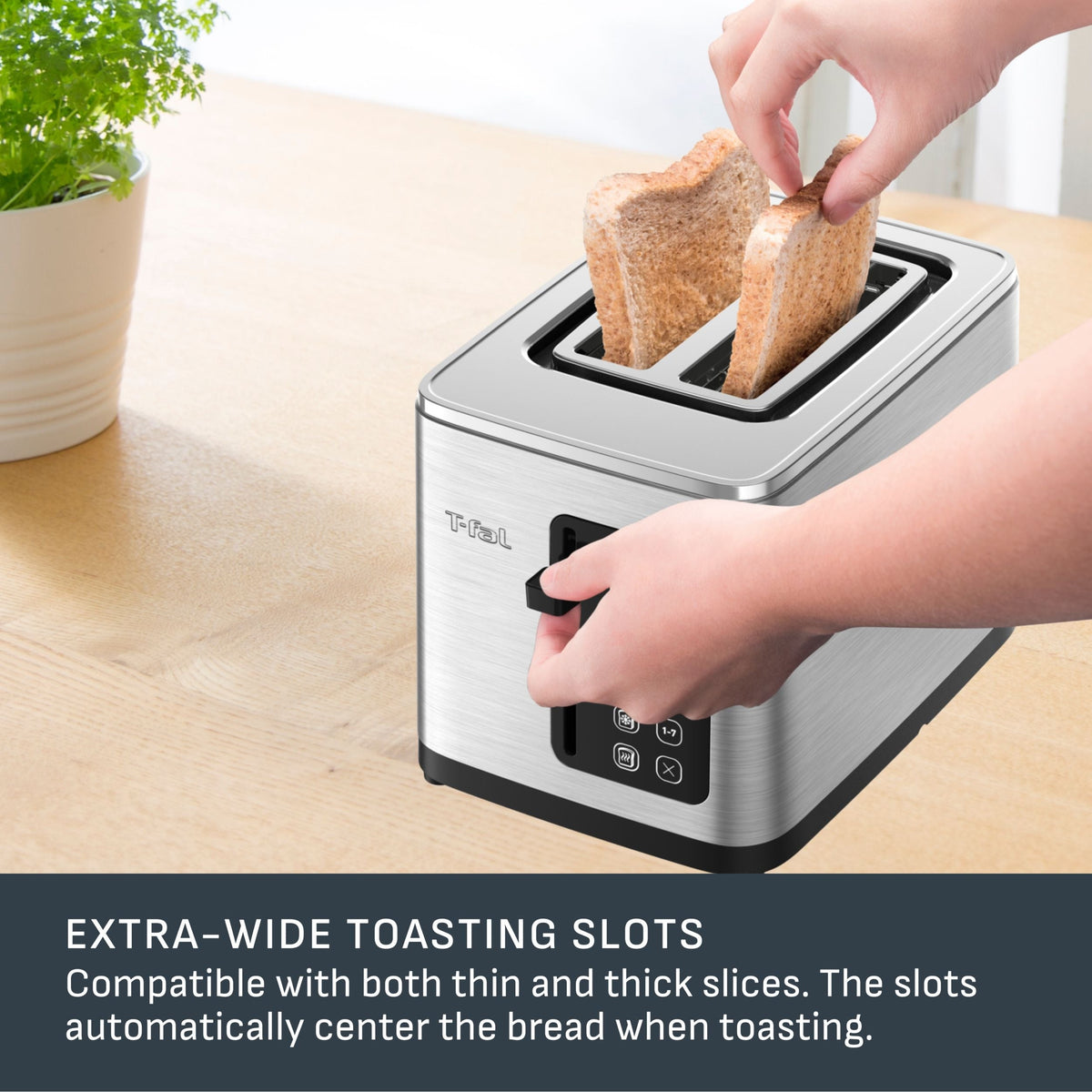 T-fal 2-Slice Stainless Steel Digital Toaster, Extra wide slots, 7 Browning levels
