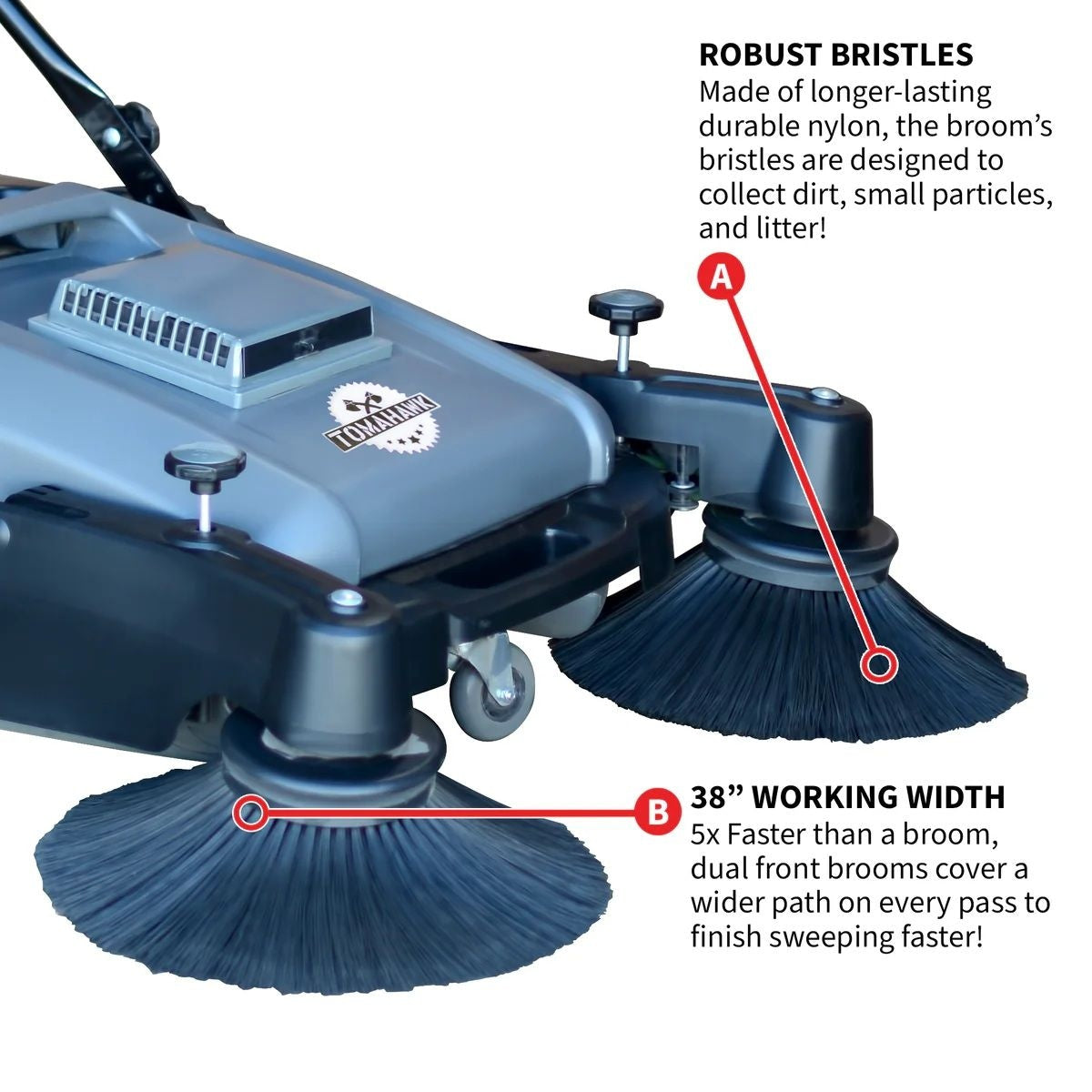 Tomahawk Commercial Push Sweeper & Hard Floor Cleaner, 38-in