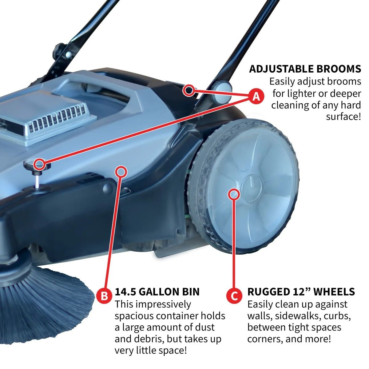 Tomahawk Commercial Push Sweeper & Hard Floor Cleaner, 38-in