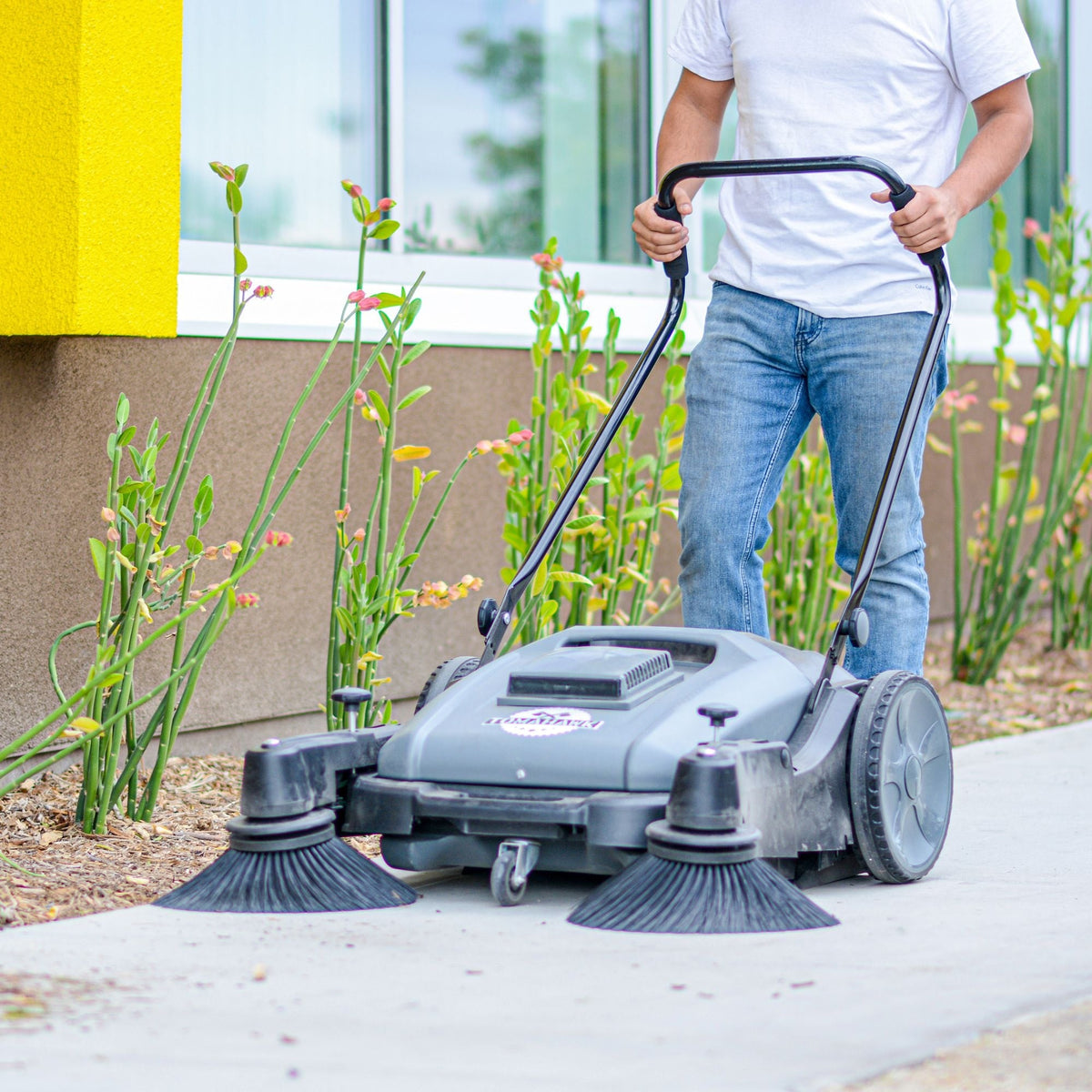 Tomahawk Commercial Push Sweeper & Hard Floor Cleaner, 38-in