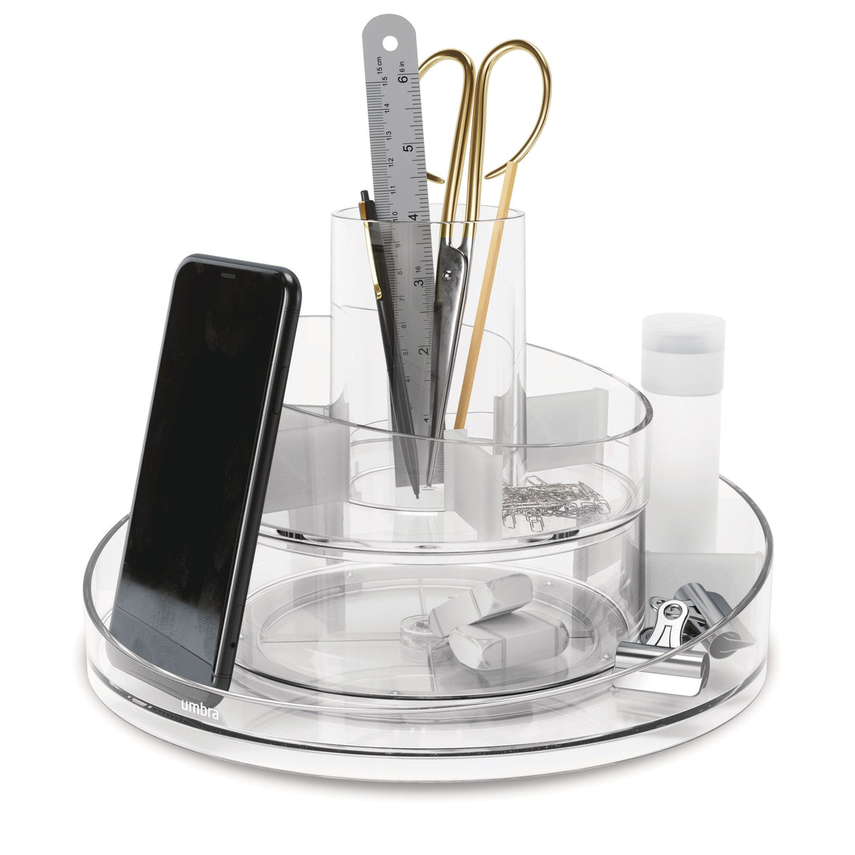 Umbra Cascada Acrylic Spinning Turntable Cosmetic Vanity Organizer, Clear