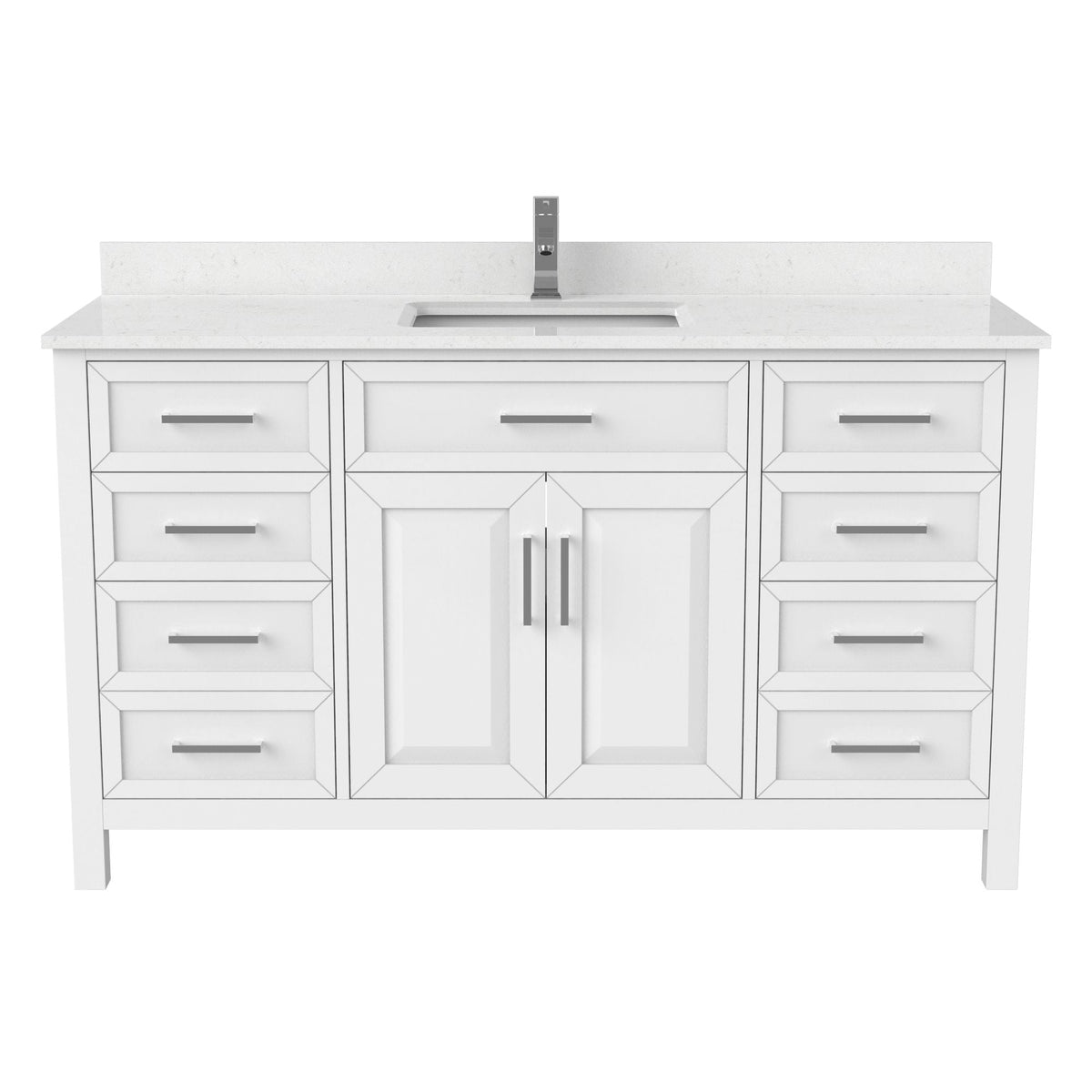 Urban Bathe Terrence Undermount Single Sink Stone Top Bathroom Vanity with Drawer & Cabinet Organizer, White, 60-in