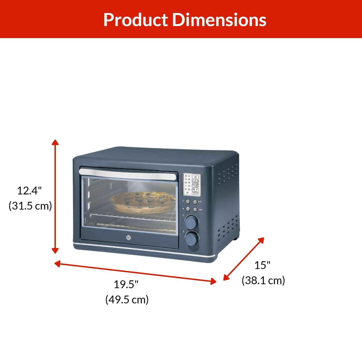 Vida by PADERNO Digital Multi-Functional Air Fryer Toaster Oven with 11 Pre-Set Functions, Bluefin, 6-Slices