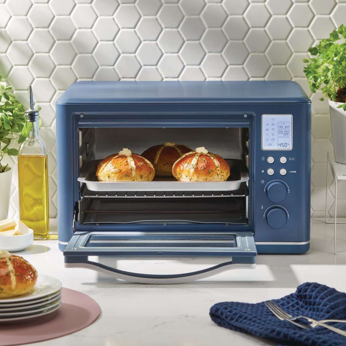Vida by PADERNO Digital Multi-Functional Air Fryer Toaster Oven with 11 Pre-Set Functions, Bluefin, 6-Slices
