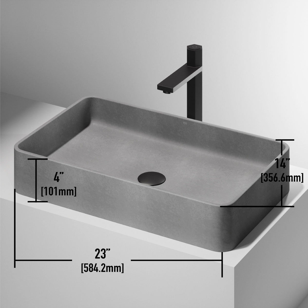 VIGO Basilica Gothic ConcretoStone 23x14-in Deep Grey Bathroom Sink/Basin with Rectangular Vessel