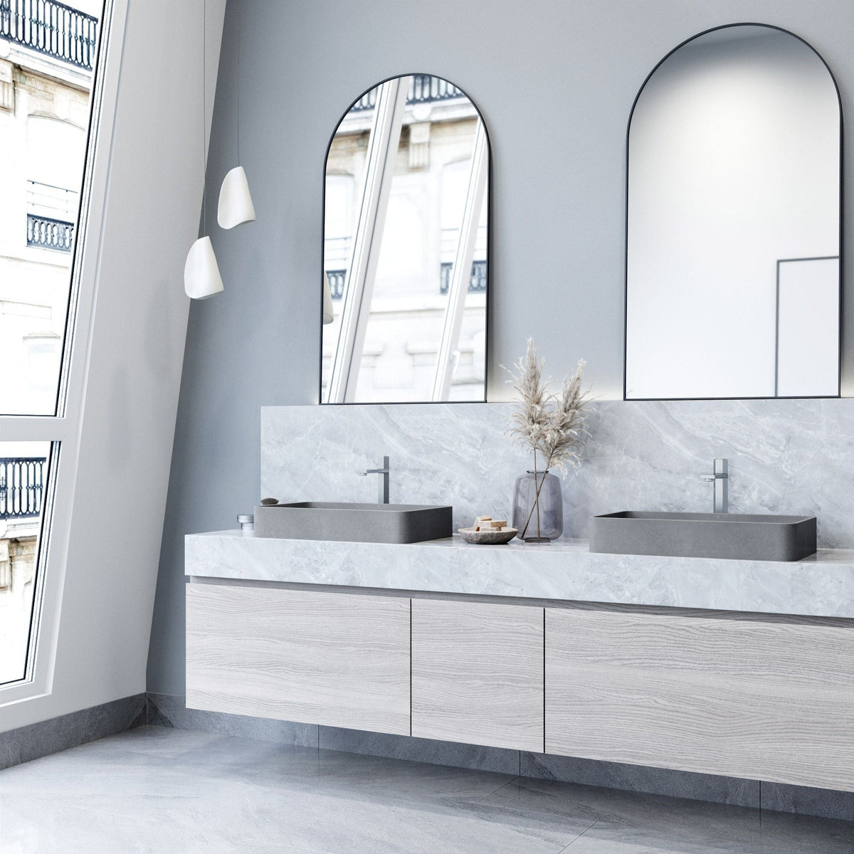 VIGO Basilica Gothic ConcretoStone 23x14-in Deep Grey Bathroom Sink/Basin with Rectangular Vessel