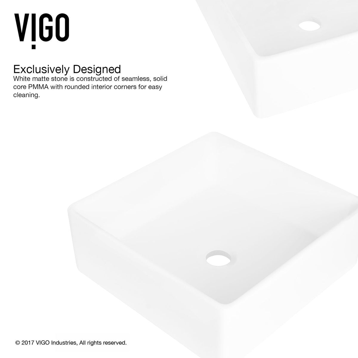 VIGO Dianthus Matte Stone Square Vessel Bathroom Sink, Above-Counter Installation, White