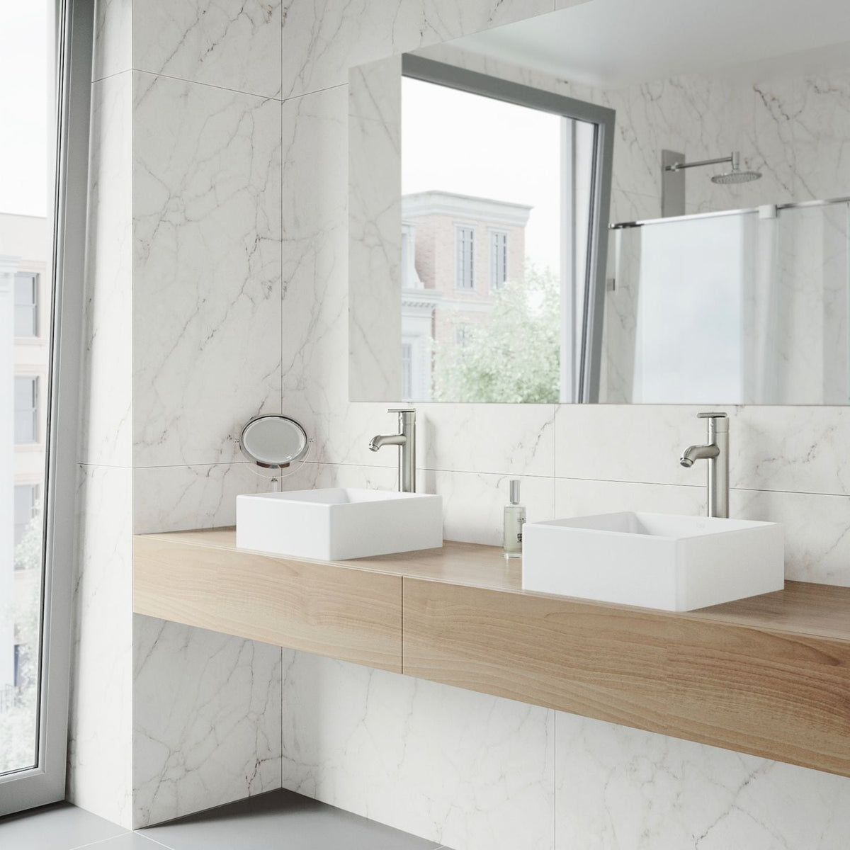 VIGO Dianthus Matte Stone Square Vessel Bathroom Sink, Above-Counter Installation, White