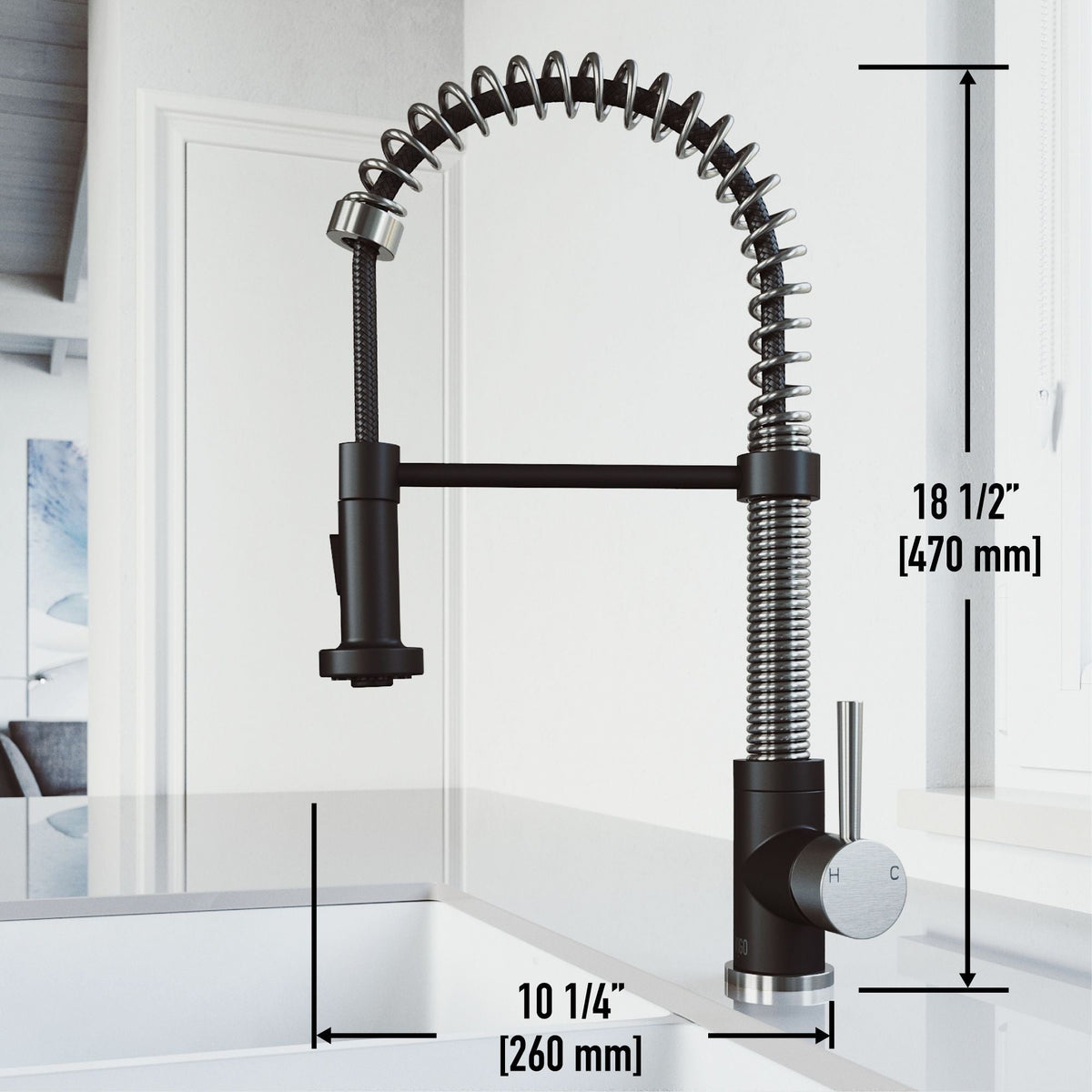VIGO Edison Single Handle Pull Down Kitchen Faucet, Stainless Steel/Matte Black