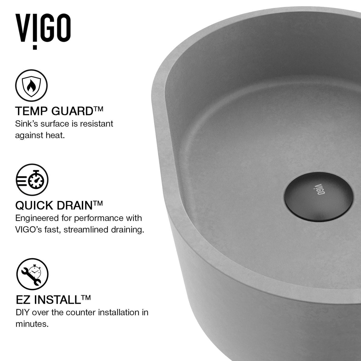 VIGO Giralda Gothic ConcretoStone 16x11-in Deep Grey Bathroom Sink/Basin with Rectangular Vessel