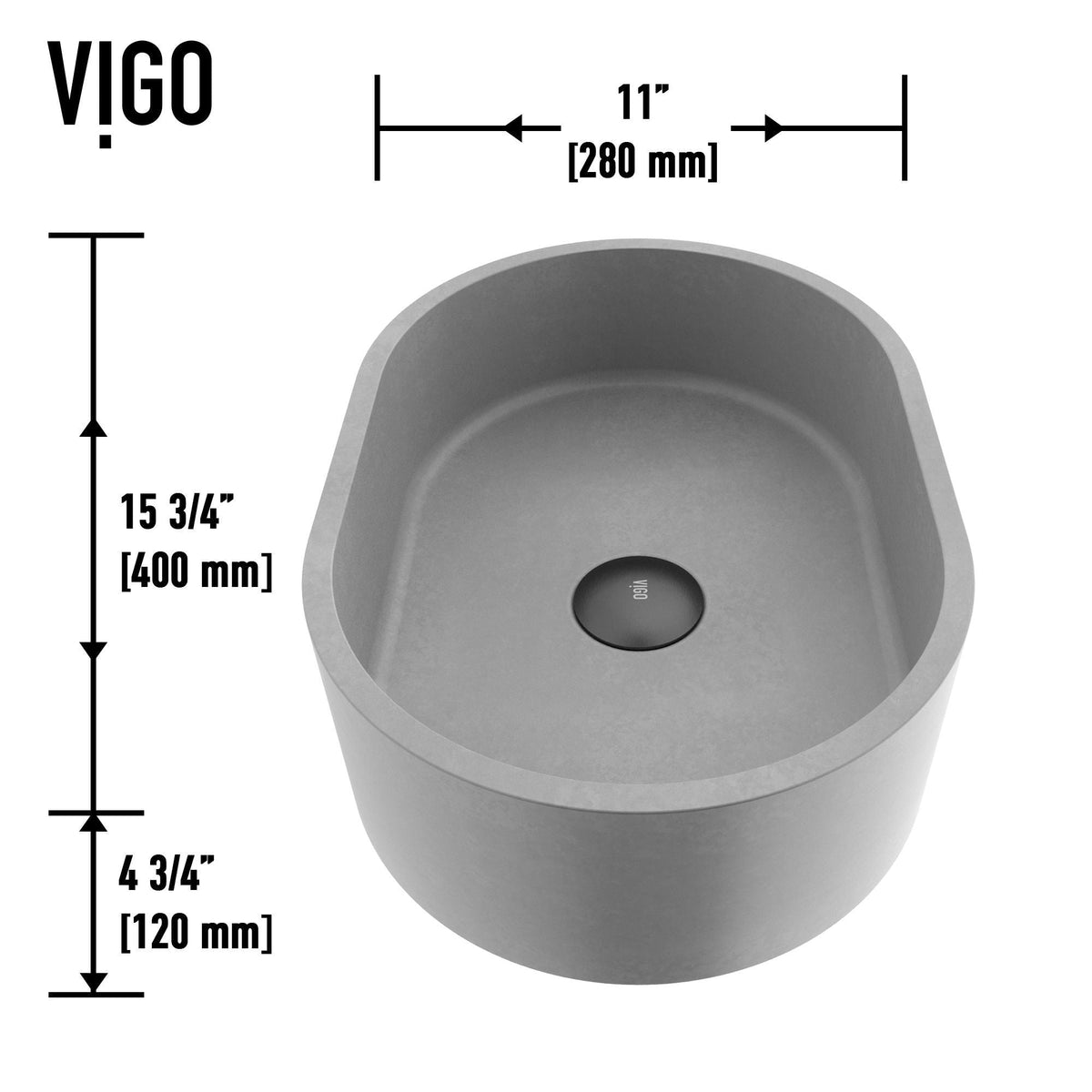 VIGO Giralda Gothic ConcretoStone 16x11-in Deep Grey Bathroom Sink/Basin with Rectangular Vessel