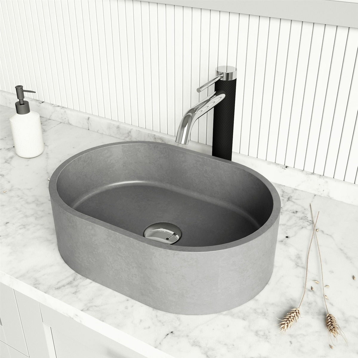 VIGO Giralda Gothic ConcretoStone 16x11-in Deep Grey Bathroom Sink/Basin with Rectangular Vessel