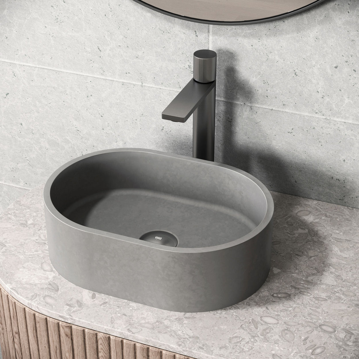 VIGO Giralda Gothic ConcretoStone 16x11-in Deep Grey Bathroom Sink/Basin with Rectangular Vessel
