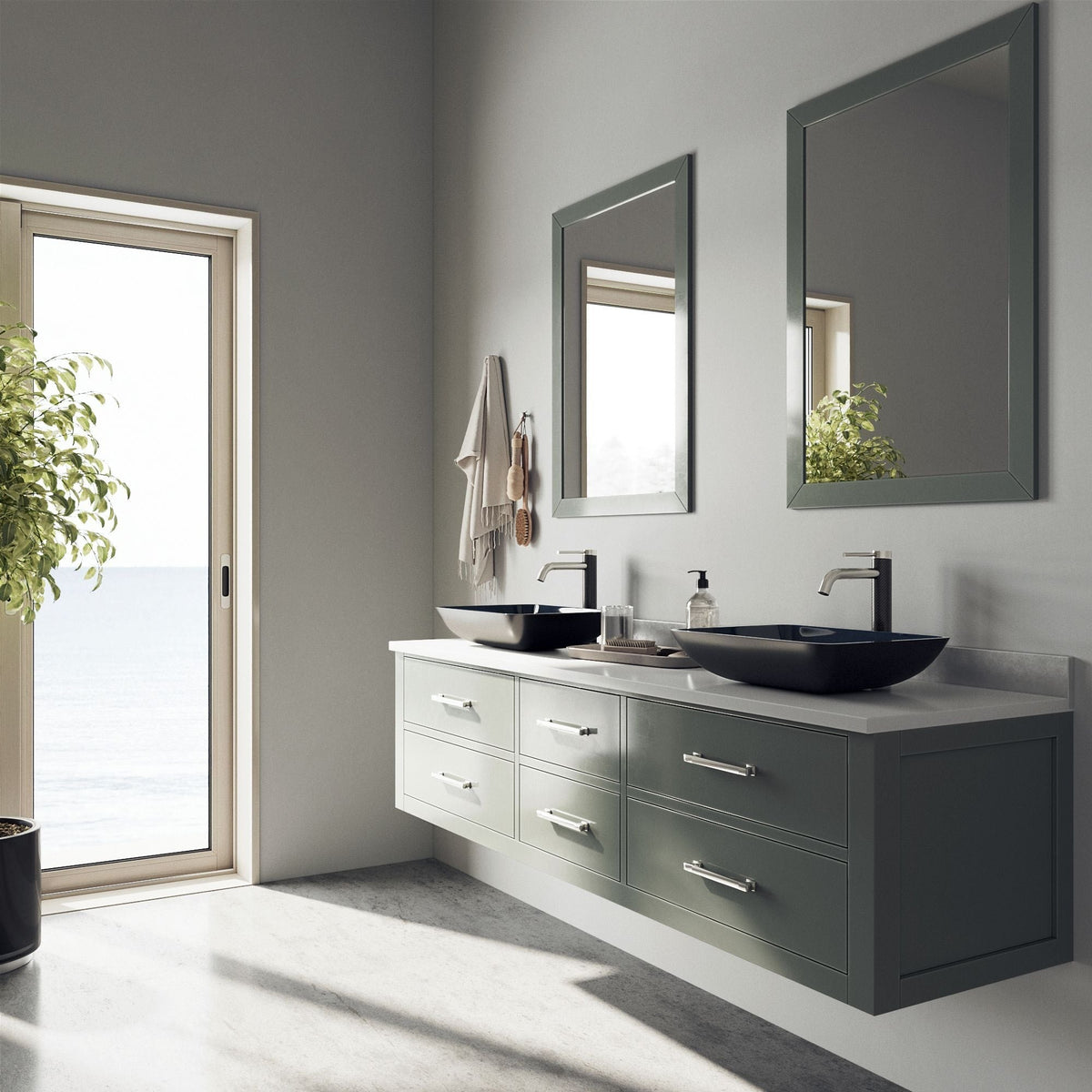 VIGO Glass Turquoise Water Bathroom Sink/Basin Set with Lexington Faucet and Rectangular Vessel