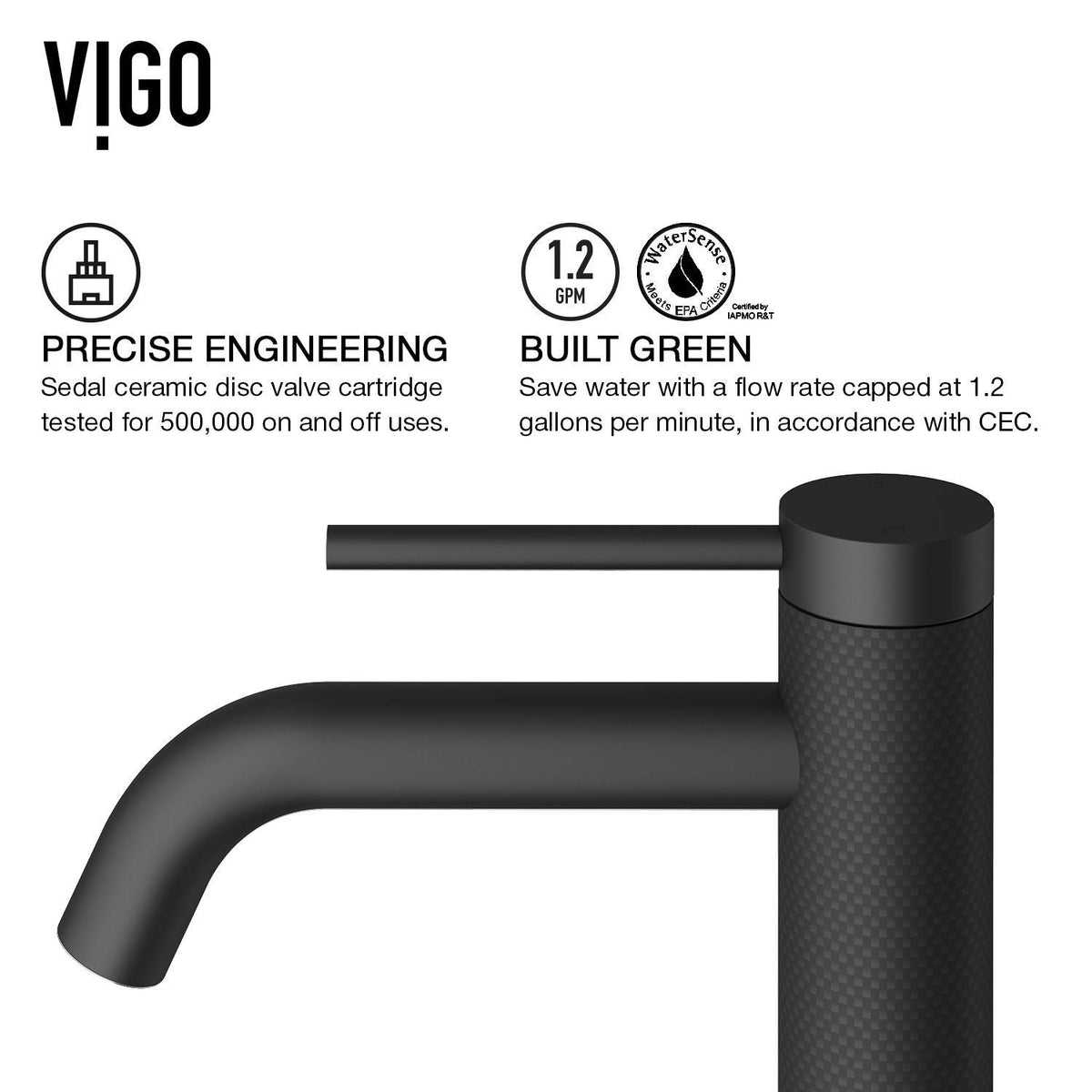 VIGO Lexington Single Handle Vessel Sink Bathroom Faucet with cFiber© Body, Matte Black