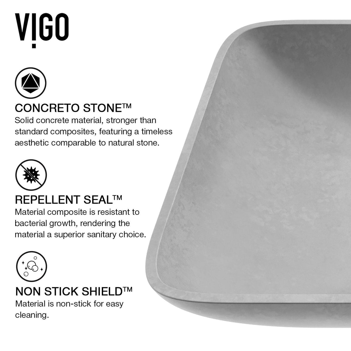VIGO Lorca ConcretoStone Grey Bathroom Sink/Basin Set with Gotham Faucet and Rectangular Vessel