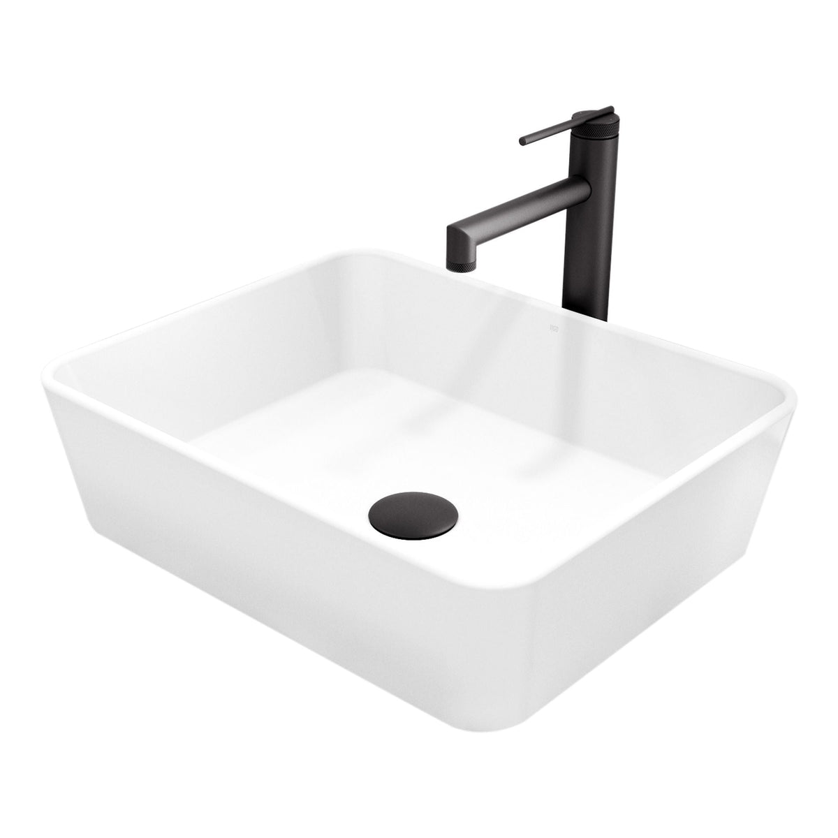 VIGO Marigold MatteStone Matte White Bathroom Sink/Basin Set with Sterling Faucet and Rectangular Composite Vessel