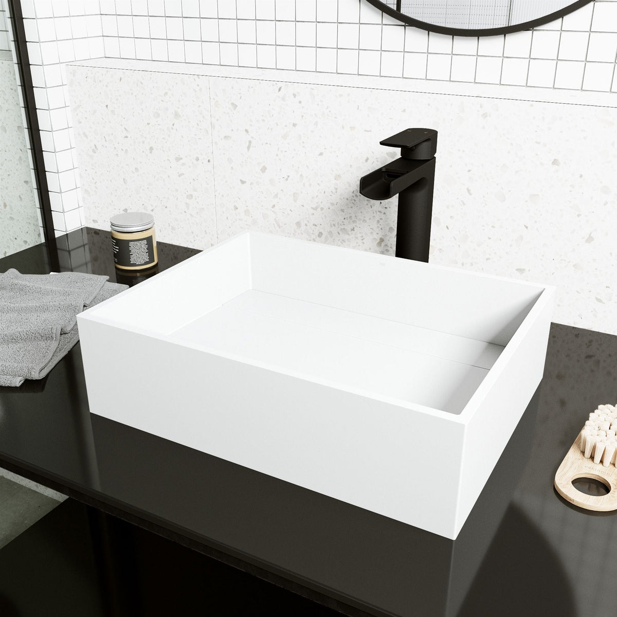 VIGO Montauk MatteStone 18x13-in Deep White Bathroom Sink/Basin with Rectangular Vessel