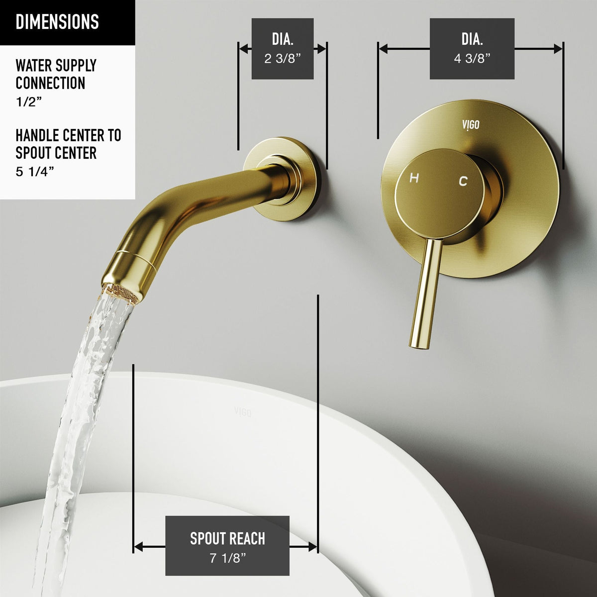 VIGO Olus Wall Mount Single Lever Bathroom Sink Faucet, WaterSense Certified, Matte BGold