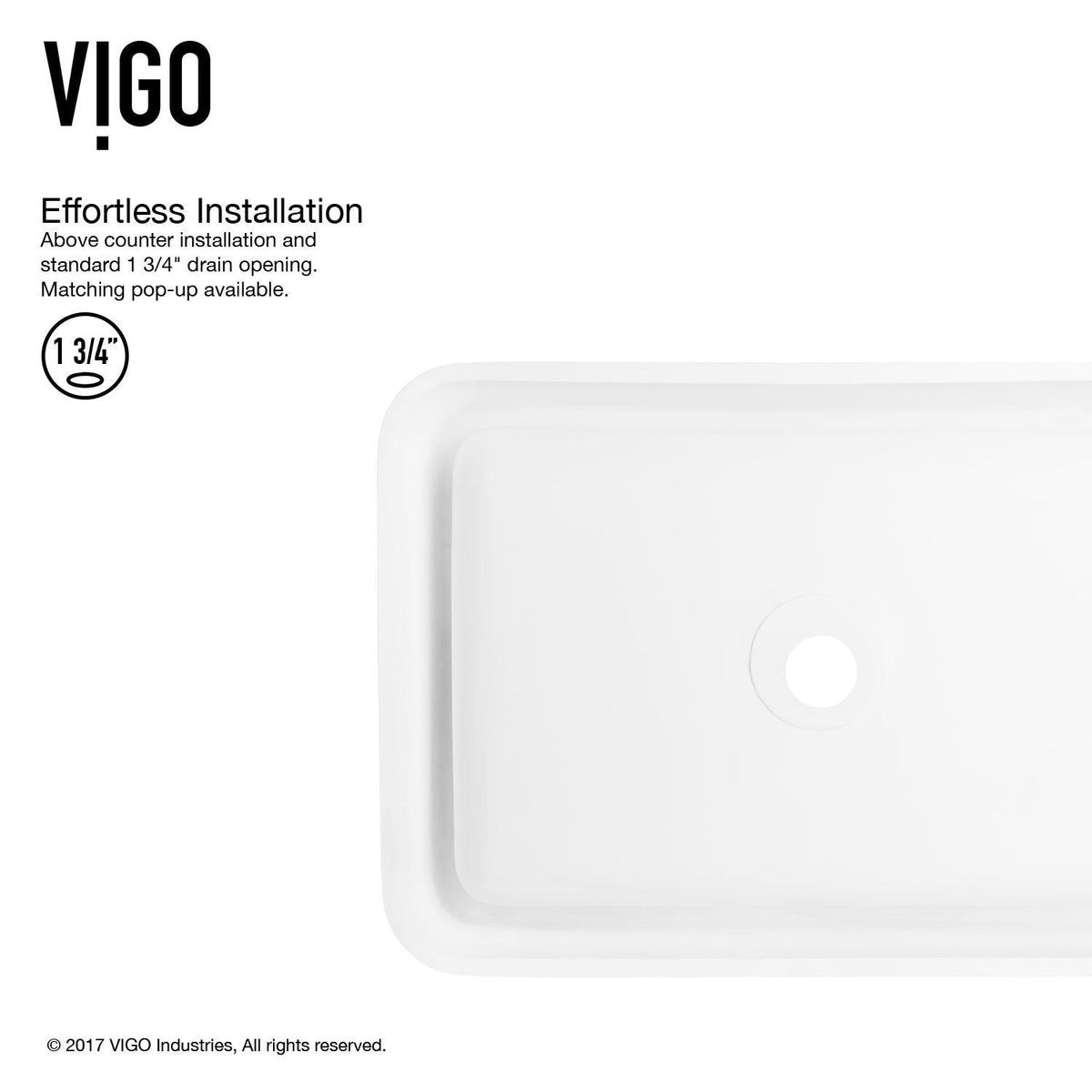 VIGO Petunia Matte Stone Rectangular Composite Vessel Bathroom Sink/Basin with Rounded Edges & Deep Bowl, White