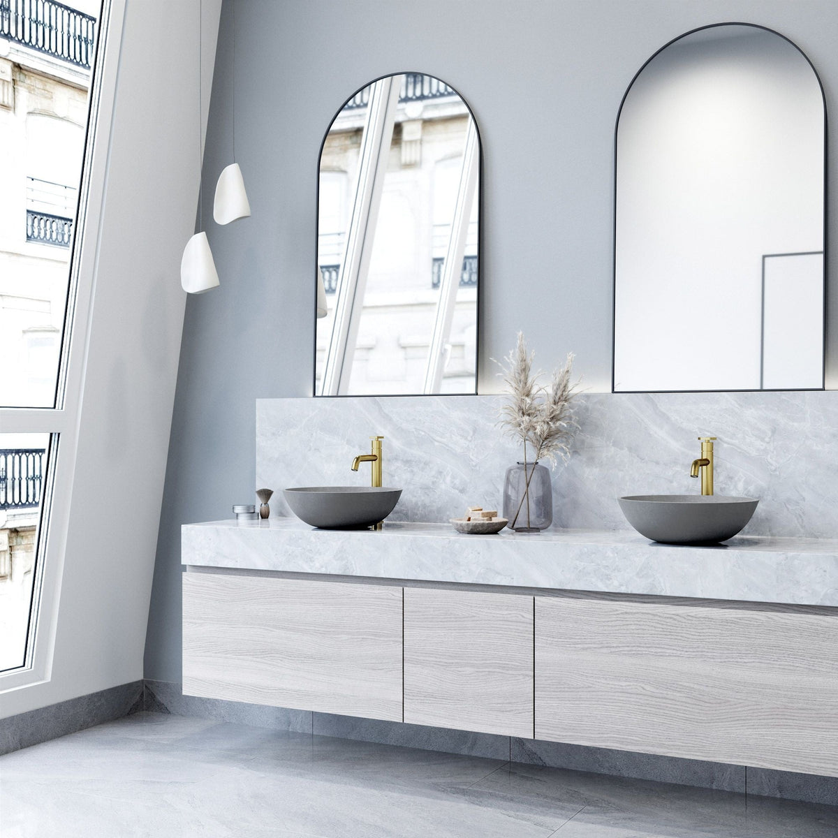 VIGO Ravenna Gothic ConcretoStone 16x16-in Deep Grey Bathroom Sink/Basin with Round Vessel