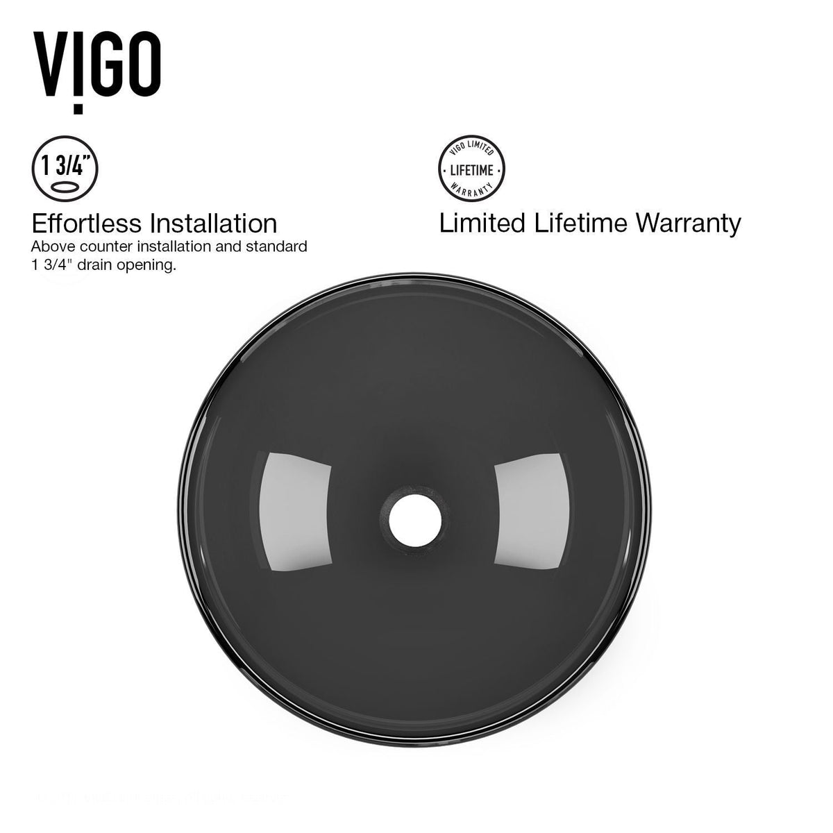 VIGO Sheer Glass Round Vessel Bathroom Sink/Basin with Deep Bowl, Black