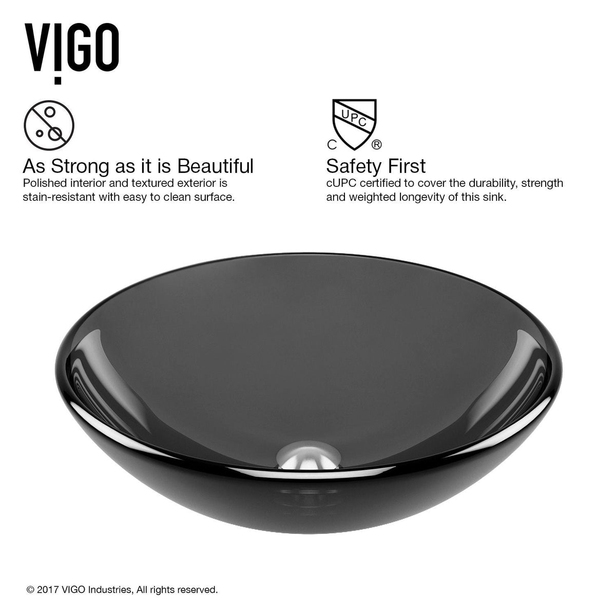 VIGO Sheer Glass Round Vessel Bathroom Sink/Basin with Deep Bowl, Black