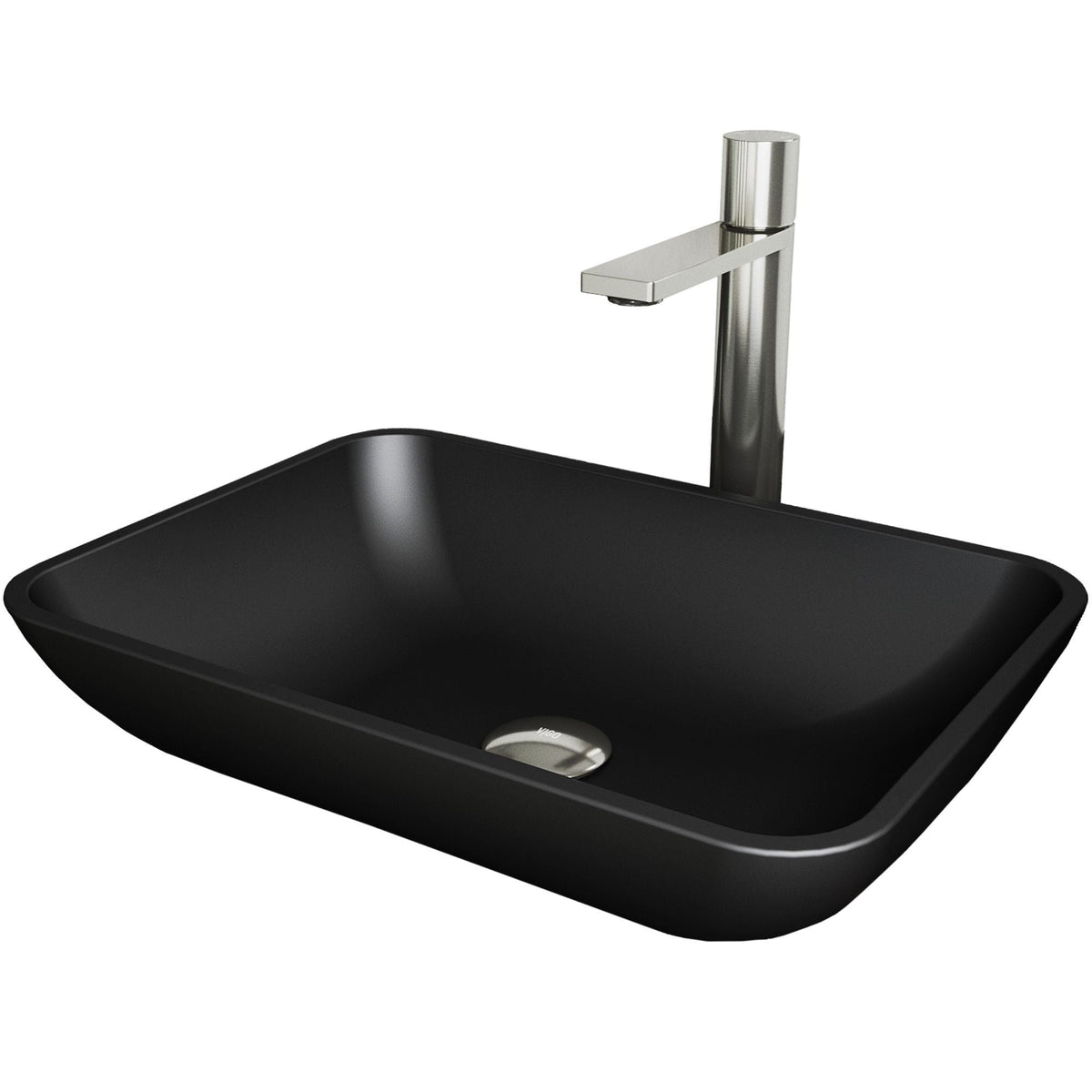 VIGO Sottile MatteShell Matte Black Bathroom Sink/Basin Set with Gotham Faucet and Glass Rectangular Vessel