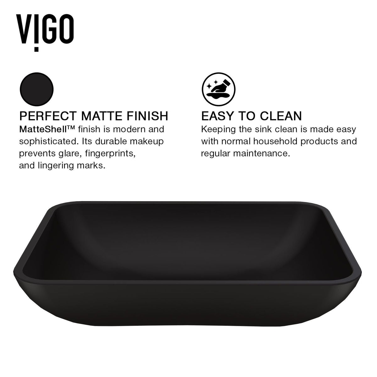 VIGO Sottile MatteShell Rectangular Vessel Bathroom Sink/Basin with Deep Bowl, Black