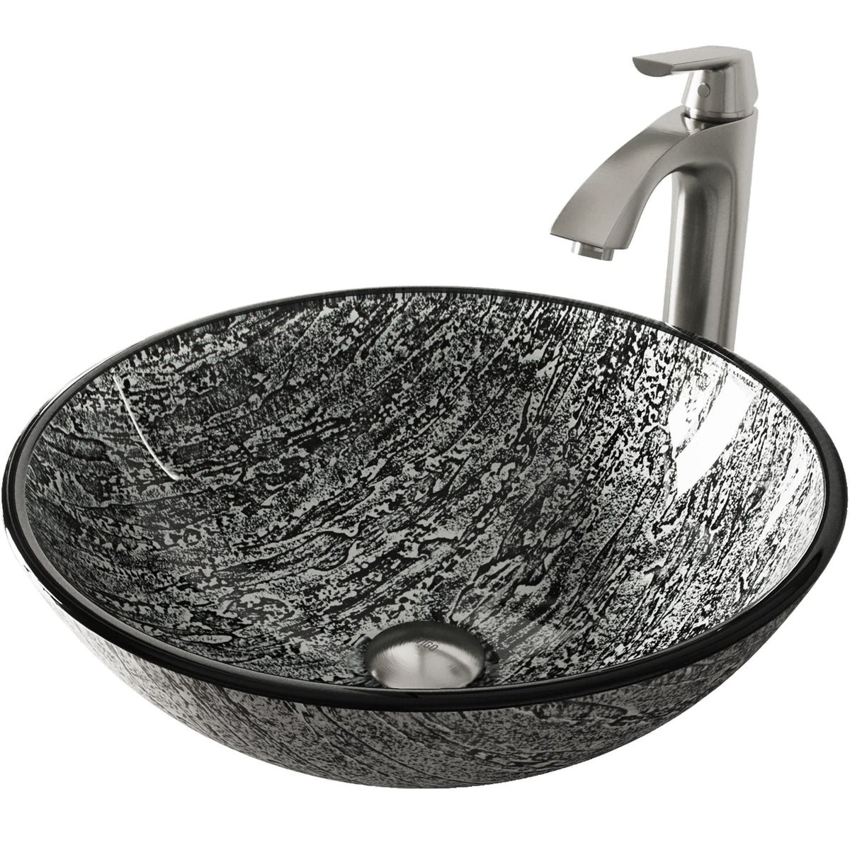 VIGO Titanium Glass Slate Grey Bathroom Sink/Basin Set with Linus Faucet and Round Vessel
