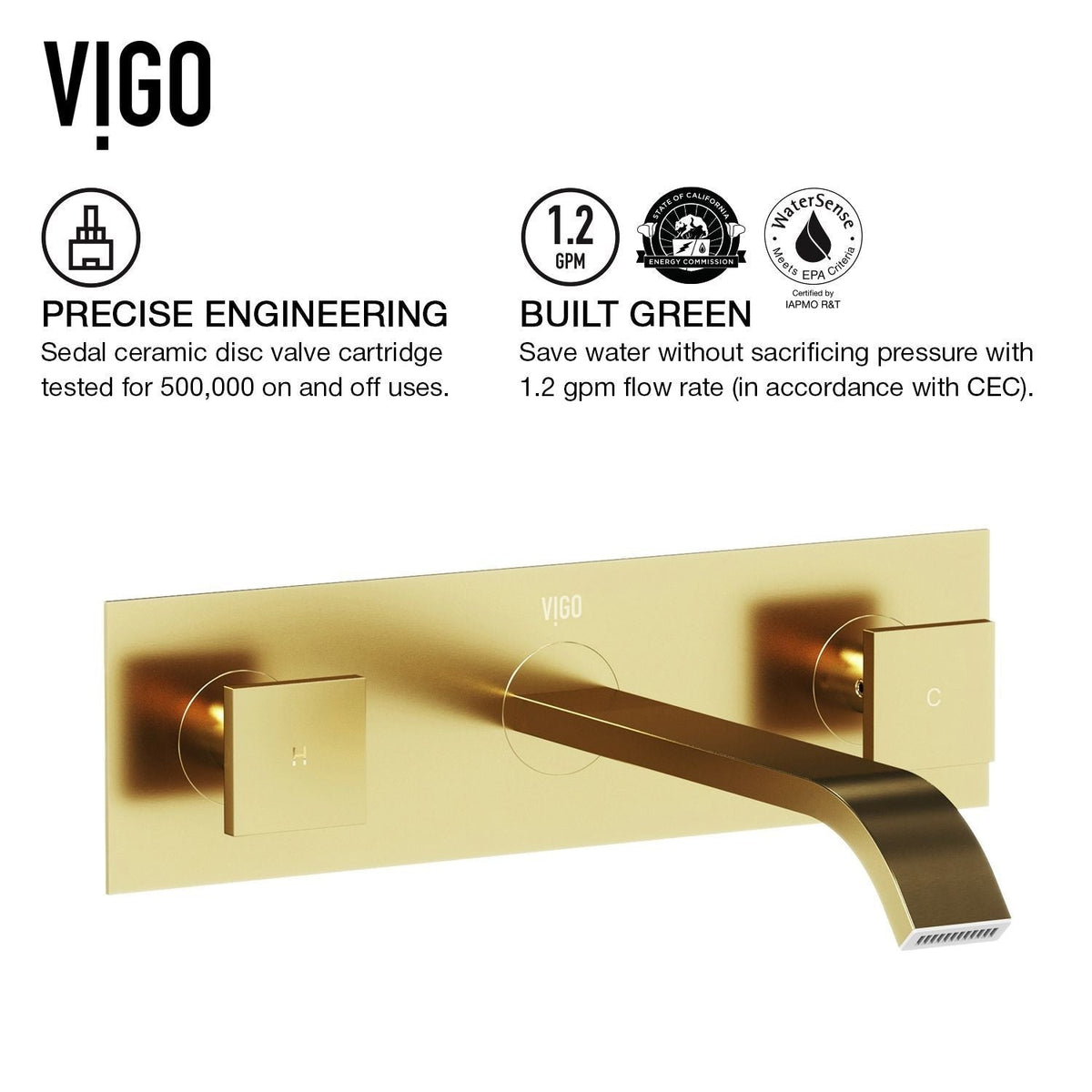VIGO Titus Wall Mount Dual Handle Bathroom Sink Faucet, Eco-Friendly 1.2 GPM Flow Rate, Matte Brushed Gold