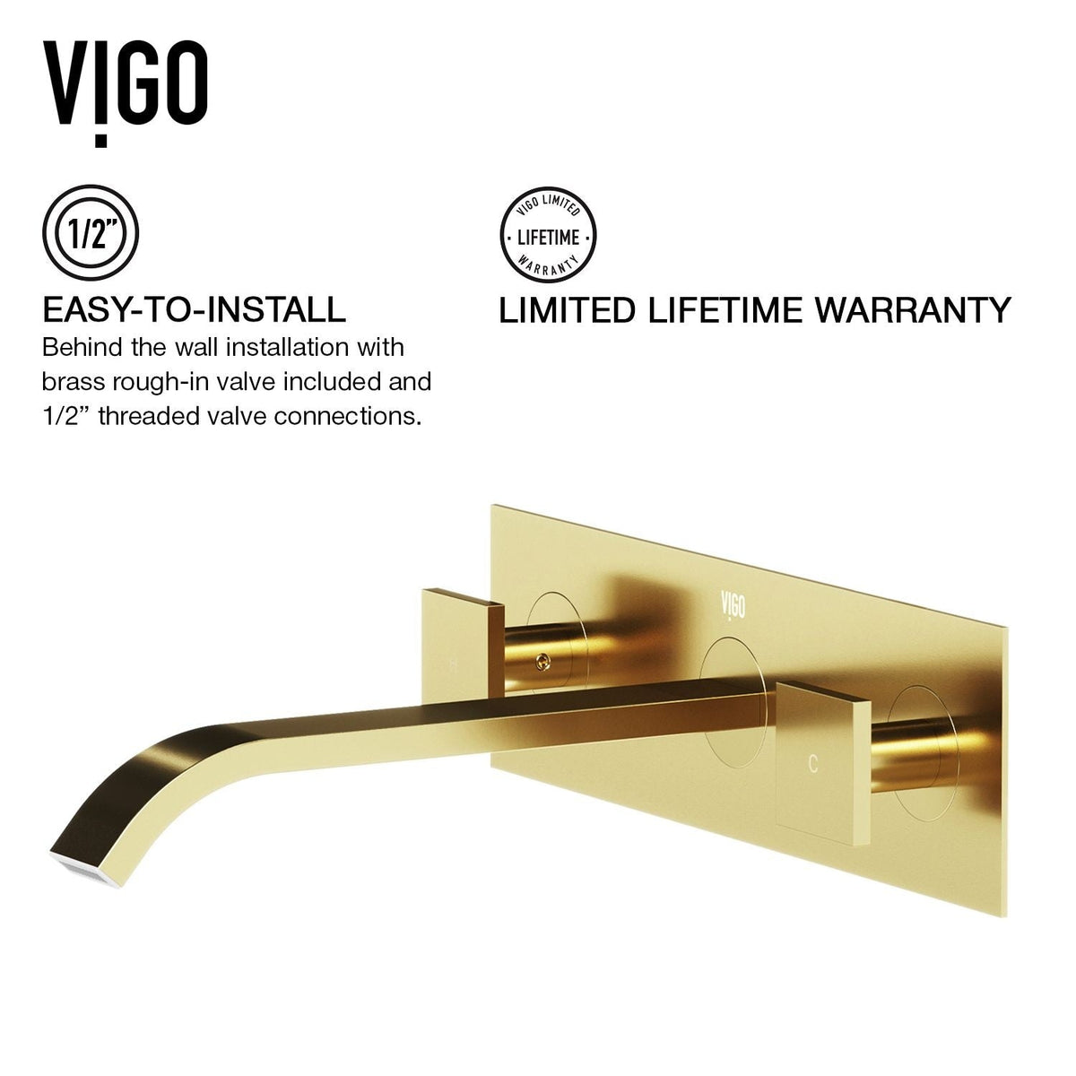 VIGO Titus Wall Mount Dual Handle Bathroom Sink Faucet, Eco-Friendly 1.2 GPM Flow Rate, Matte Brushed Gold