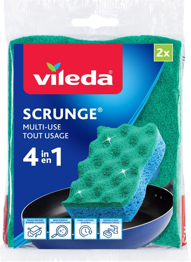 Vileda Scrunge Multi-Use, Non-Scratch Scrub Sponge, 2-pk