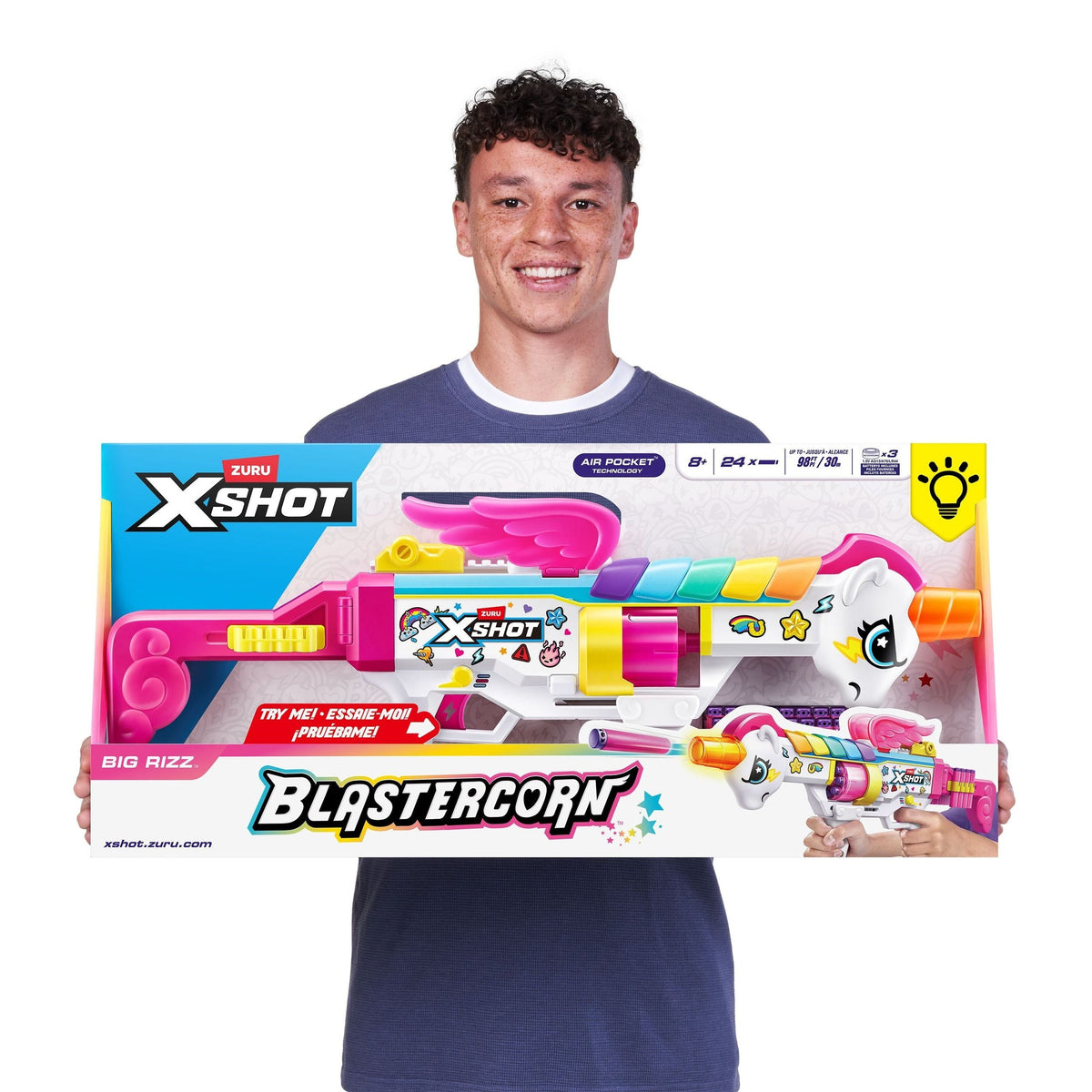 Zuru X-Shot Big Rizz Blastercorn Foam Dart Toy Blaster with 24 Darts