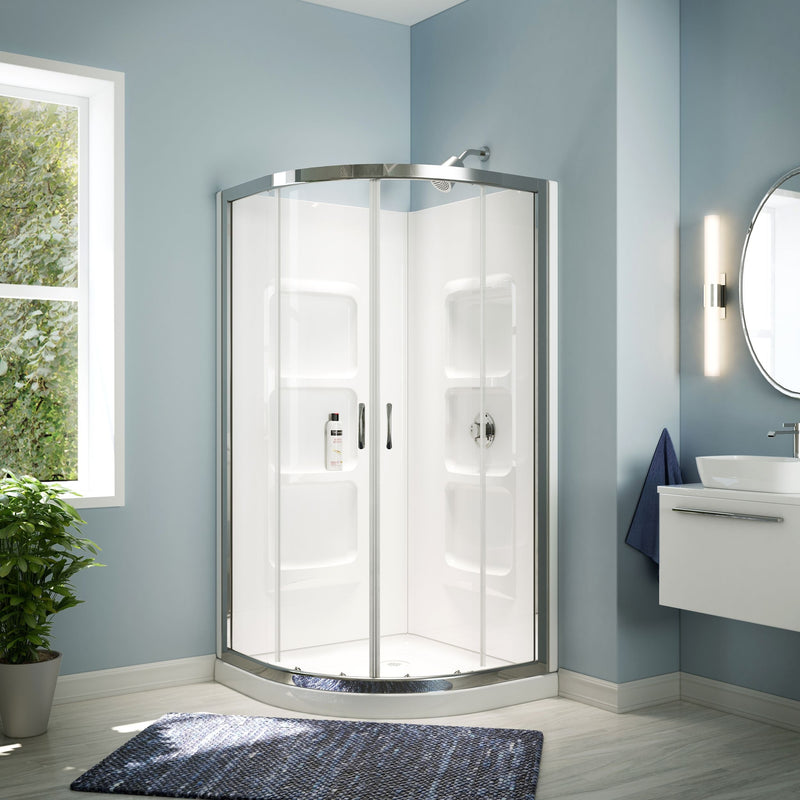 A&E Bath Taylor Frameless Acrylic Base & Walls Shower Enclosure Kit with Sliding Door & Shelves, White