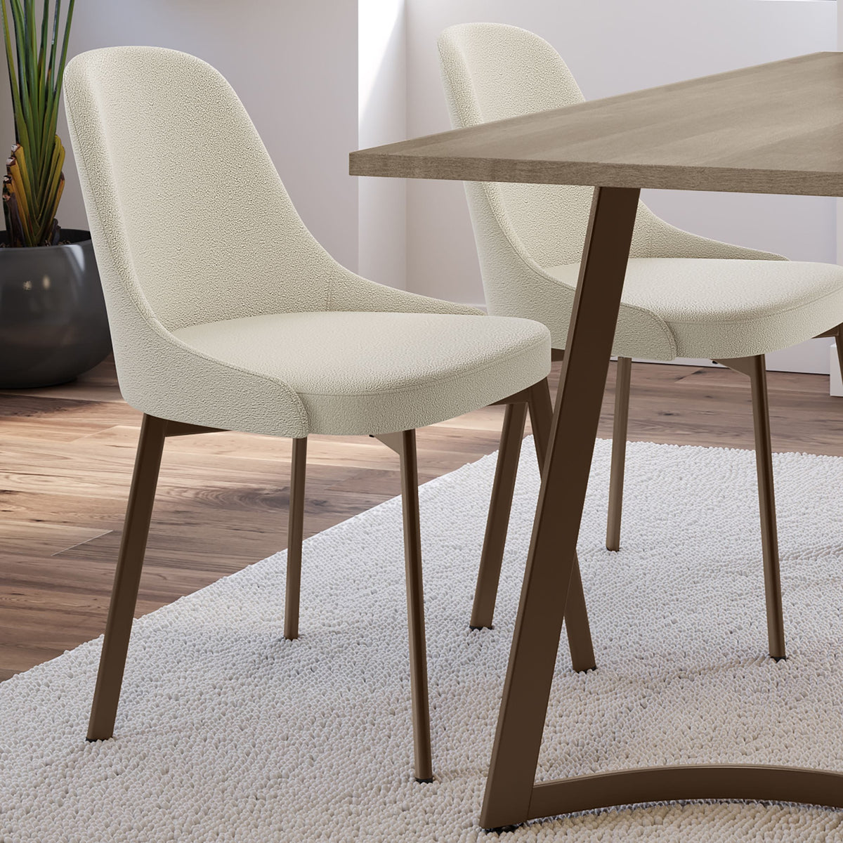 Amisco Harper Upholstered Dining Chair, Boucle Polyester Fabric & Bronze Metal Frame