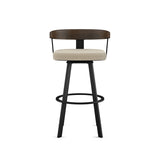 Amisco Lars Wood Swivel Bar Stool with Backrest, Black Frame, 30-in