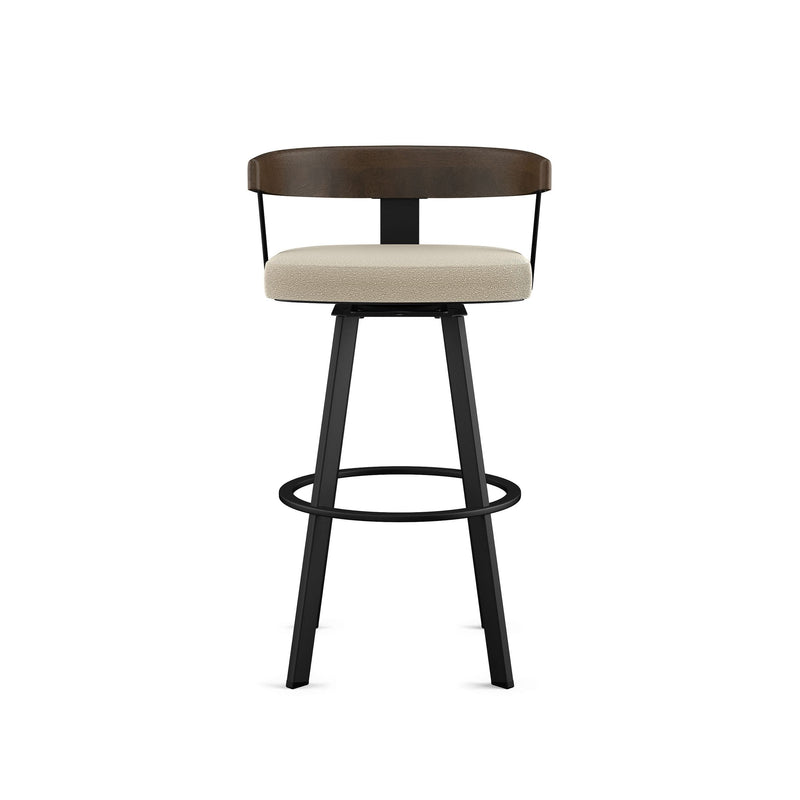 Amisco Lars Wood Swivel Counter Stool with Backrest, Black Frame, 26-in