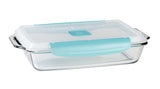 Anchor Hocking Rectangular Glass Bakeware Container with TrueLock Vented Locking Lid, 3-qt