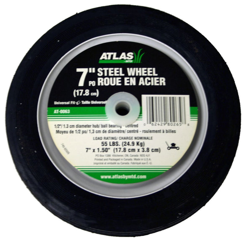 Atlas Steel Lawn Mower Wheel with Ball Bearings, 7-in x 1.5-in