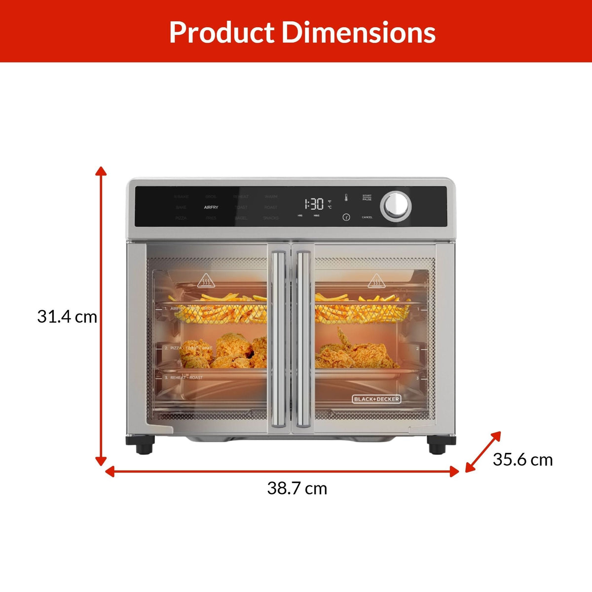 Black & Decker 12-in-1 French Door Digital Countertop Convection Oven with Air Fry, 6-Slices