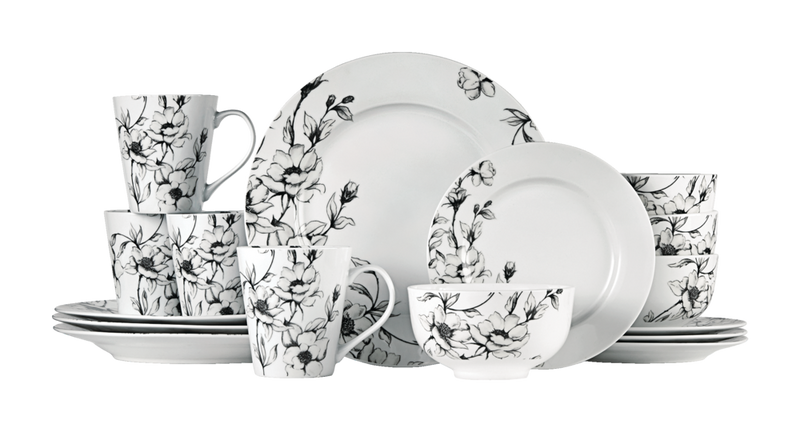 CANVAS Wild Rose Porcelain Dinnerware Set, Serves 4, 16-pc, White