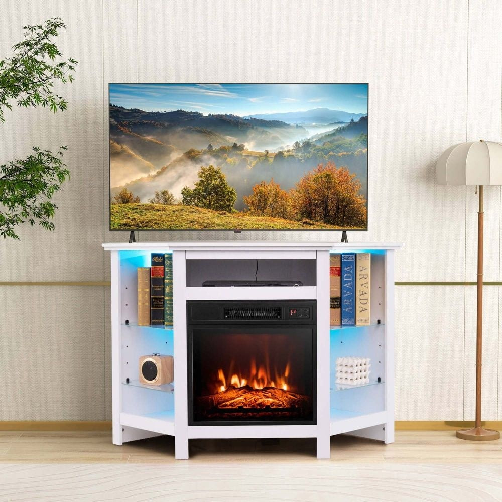 Costway Fireplace TV Stand with LED Lights, White
