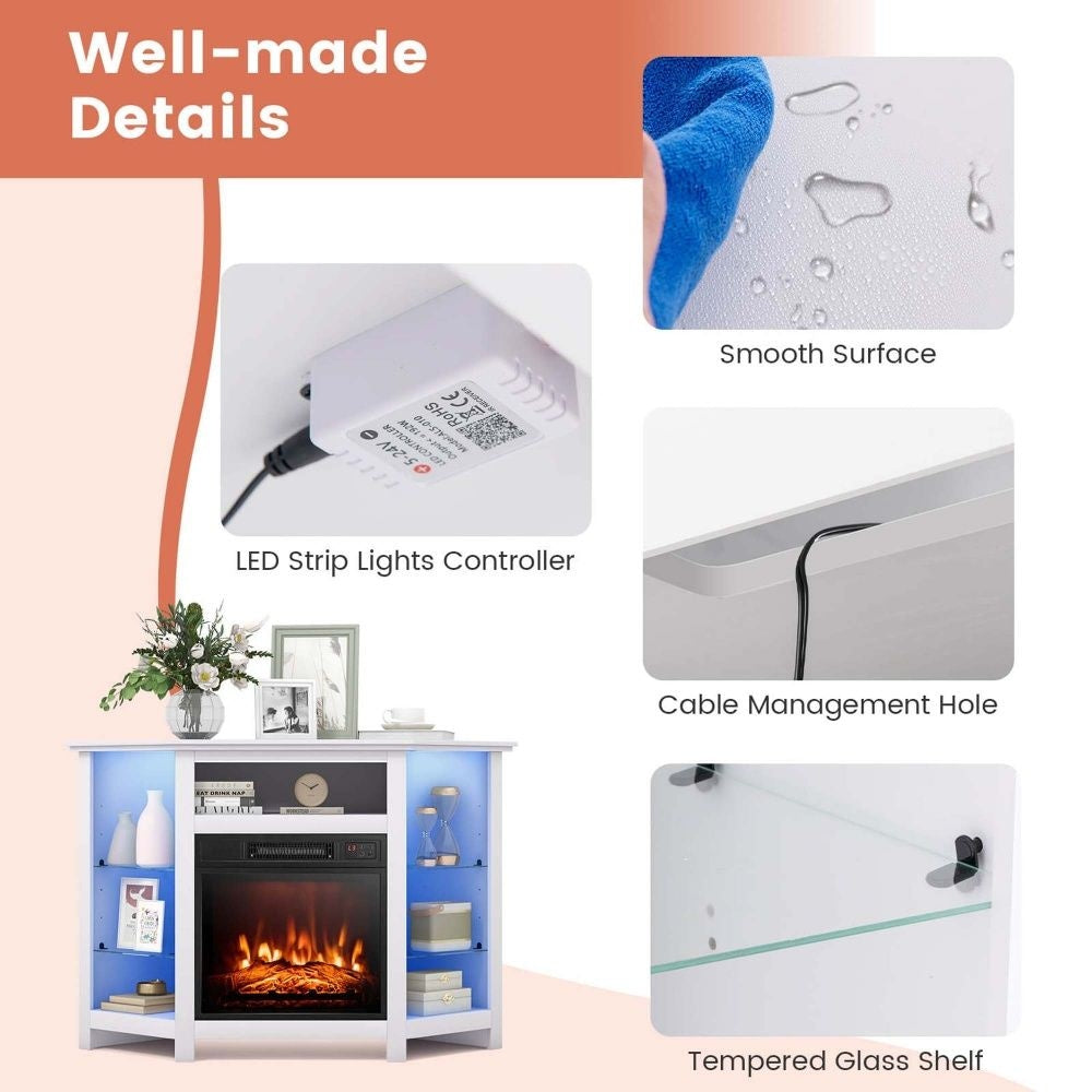 Costway Fireplace TV Stand with LED Lights, White