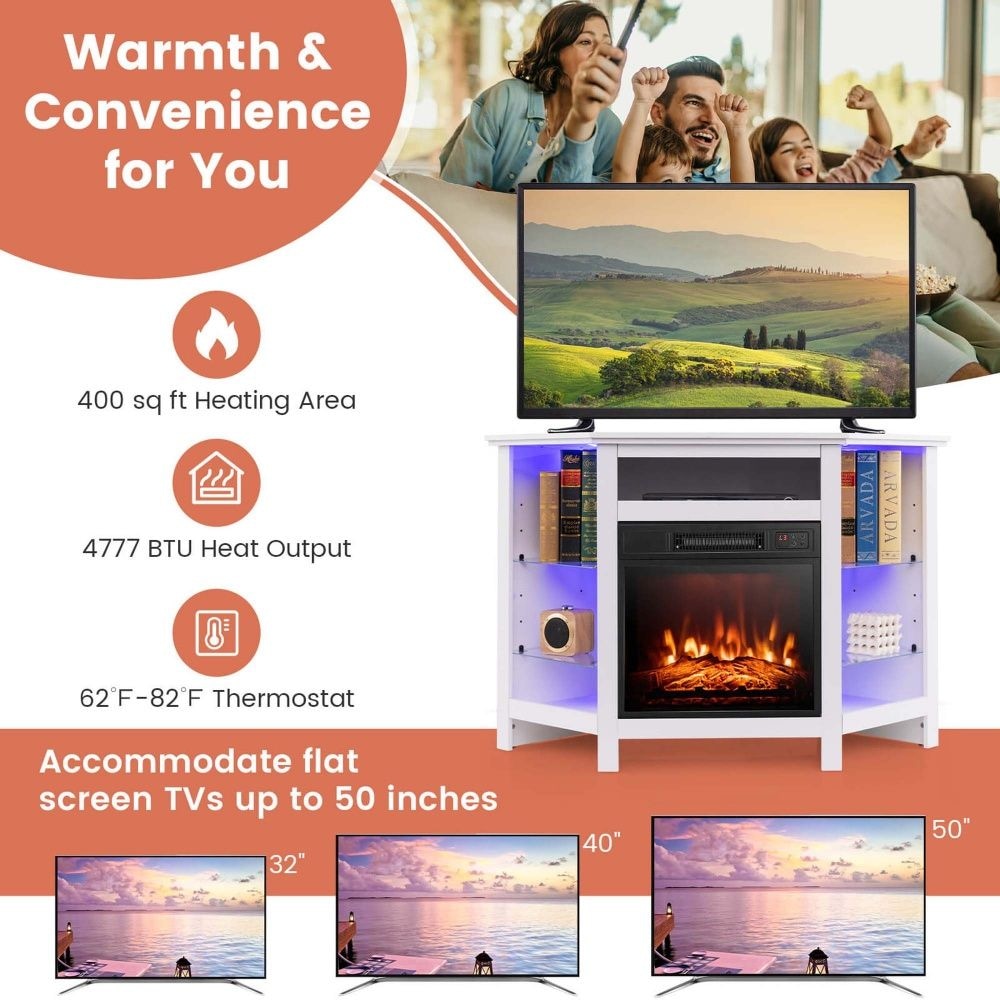 Costway Fireplace TV Stand with LED Lights, White