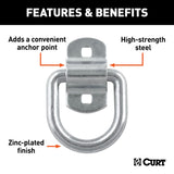 CURT 83742 3-in x 3-in Surface-Mounted Tie-Down D-Ring (3600-lb, Clear Zinc)