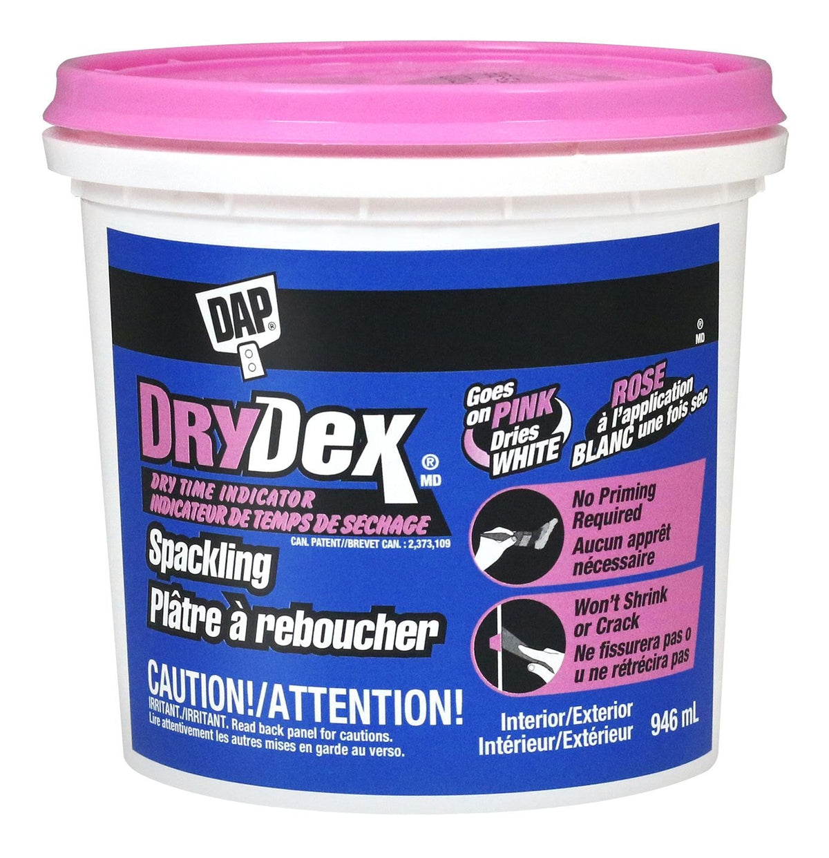 DAP DryDex Spackling, Indoor/Outdoor Wall Hole & Crack Repair with Dry Time Indicator, 946-mL