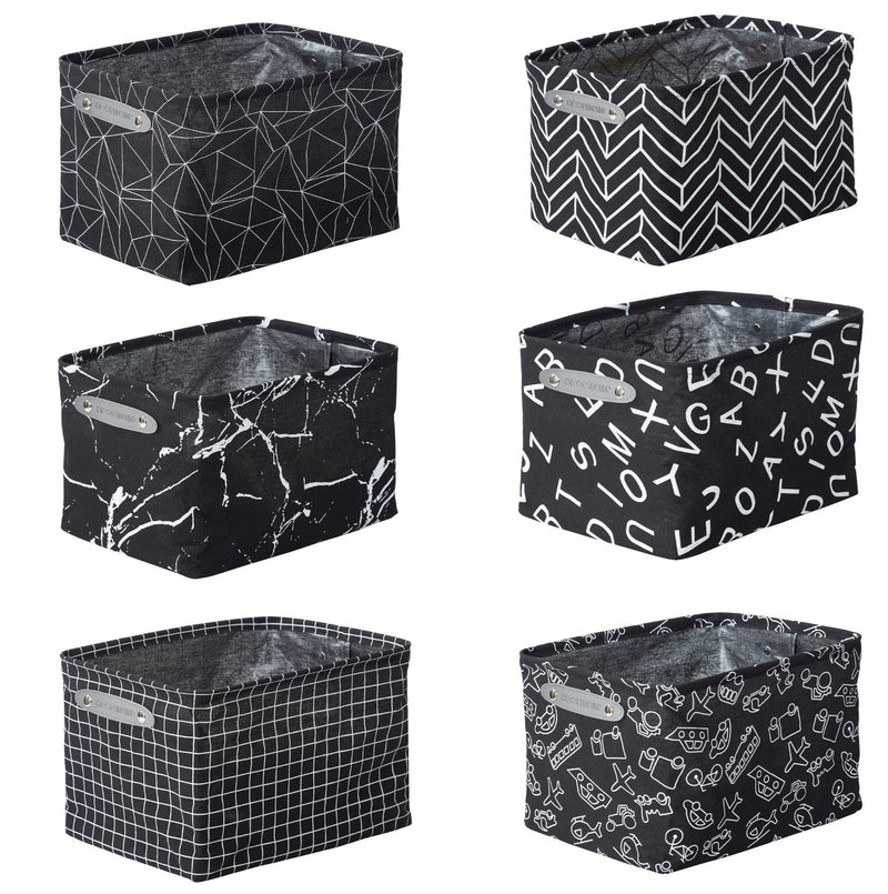 Decomomo Large Water Resistant Storage Bin, 15-in x 11-in x 9.5-in, 6-pk, White Pattern