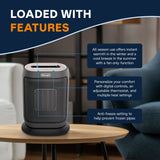 DeLonghi HFX42T15GI Oscillating Compact Ceramic Space Heater, 1500W, Grey
